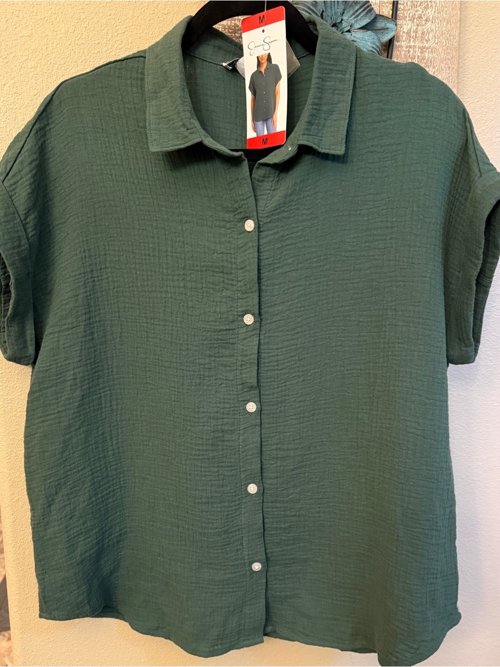 Jessica Simpson Green Cotton Gauze Short Sleeve Blouse Top Size M NWT - Picture 2 of 6